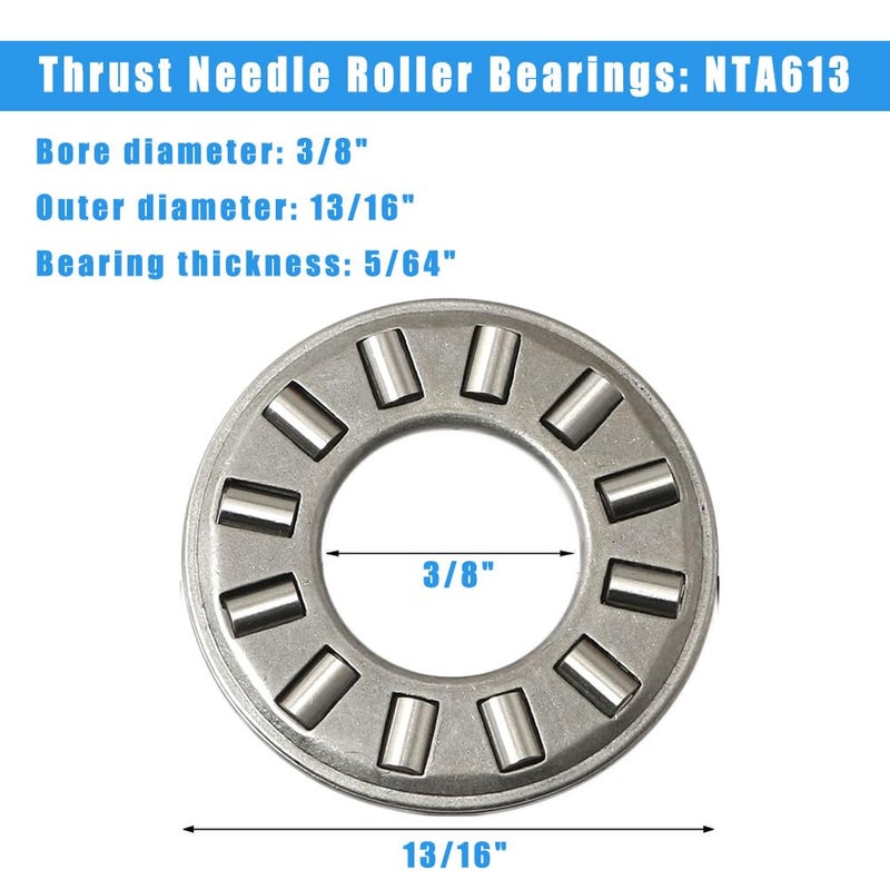 koofull 4 Sets NTA613+2TRA, Thrust Needle Roller Bearings with Two Washers, ID 3/8", OD 13/16" - Image 2